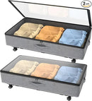 IUI Under Bed Storage with Wheels, 50L Capacity Under Bed Storage Containers, Under Bed Clothes Storage Containers with Clear Lid, Under Bed Storage Bins for Clothes,Shoes,Books,Toys,Gray,2 Pack by CozyNest Decor