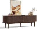 LINSY HOME Fluted TV Stand for 75" TV, Mid-Century Modern 70" Entertainment Center with Sliding Tambour Door and Storage Cabinet, Cruved TV Media Console Table for Living Room, Bedroom, Walnut by CozyNest Decor