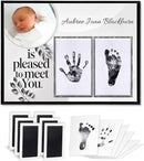 Baby Hand and Footprint Kit with Photo & Birth Details, Inkless Hand and Footprint Kit, Newborn Keepsake Plaque, Baby Shower Gifts (STYLE 1 (Fully Personalized) (Is Pleased To Meet You)) by TinyTreasures Baby Boutique