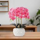 Orchid Artificial Flowers with White Vase Large Silk Faux Phalaenopsis Flowers for Dining Room Table Floral Centerpieces Indoor Decoration,Fuchsia by CozyNest Decor