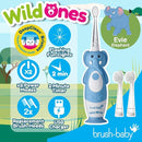 brush-baby WildOnes Kids Electric Rechargeable Toothbrush Elephant, 1 Handle, 3 Brush Heads, USB Charging Cable, for Ages 0-10 (Elephant) by TinyTreasures Baby Boutique
