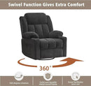 Rocker Swivel Recliner Chair for Adults, Overstuffed Large Manual Recliner Glider with Massage and Heat, Comfy Soft Fabric Living Room Reclining Sofa Chair (Black Fabric) by CozyNest Decor
