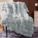 Touchat Luxury 1000GSM Faux Rabbit Fur Throw Blanket, Super Heavy Warm Cozy Grey Blankets for Couch Bed Sofa, Ruched Plush Fuzzy Elegant Soft Reversible Mink Blanket for Living Room Bedroom by CozyNest Decor