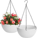13 inch Hanging Planters for Indoor Plants, 2 Pack Planters for Outdoor Plants with Drainage Holes and Chain, Round Plastic Hanging Baskets, Hanging Flower Pots for Balcony Garden Decor-White by CozyNest Decor