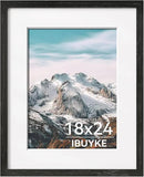 IBUYKE 18x24 Picture Frame,Solid Oak Wood 18x24 Photo Frame with Mat to 16x20,18x24 Picture Frames With Tempered Glass,Wall Mount Display,Home Decor,Black Oak 24 x 18 Frame,UWPF1824B