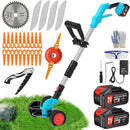 Electric Weed Wacker Cordless Eater Battery Powered,21V/4.0Ah Lightweight No-String Weed Trimmer with 2 Battery Operated& Wheels,3 in 1 Stringless Grass Trimmer/Edger/Brush Cutter for Garden Yard Lawn by GreenHaven Gardens