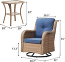 Outdoor Patio Swivel Rocker Chairs - 3 Piece Patio Bistro Set,Wicker Patio Furniture Set with 2 Swivel Rocking Chairs and 1 Glass Top Side Table for Deck Porch Garden,Yellow/Blue by GreenHaven Gardens