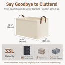 StorageWorks Storage Bins, Shelves Baskets for Organizing, Large Fabric Closet Organizers with Handles, Metal Frame, Beige（Texture）, 2-Pack by TinyTreasures Baby Boutique