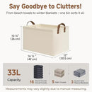 StorageWorks Storage Bins, Shelves Baskets for Organizing, Large Fabric Closet Organizers with Handles, Metal Frame, Beige（Texture）, 2-Pack by CozyNest Decor