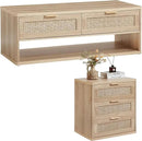 LEYAOYAO Boho Rattan Coffee Table and End Table Sets, 48" Wide Center Tables & 23" Night Stand with 3 Drawers, Natural Wood Coffee Table for Living Room 2 Piece Set by CozyNest Decor