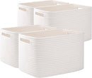 OIAHOMY 4 Pack Storage Baskets for Organizing, Cube Storage Bins for Shelves, Rectangle Storage Baskets With Handles, Woven Baskets for Storage, 12.7''Lx9''Wx7.8''H, White by TinyTreasures Baby Boutique