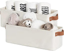 StorageWorks Narrow Storage Bins, Small Basket for Closet and Shelves, Fabric Organizer with Handles, Toilet Paper Storage, Beige, 2-Pack by CozyNest Decor