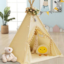 Teepee Tent for Kids with Padded Mat Cotton Canvas Kids Teepee with Pompom for Toddlers Indoor Play Tent for Girls Boys with Stars Lights, Carry Bag, Banner Flag (Cream) by TinyTreasures Baby Boutique
