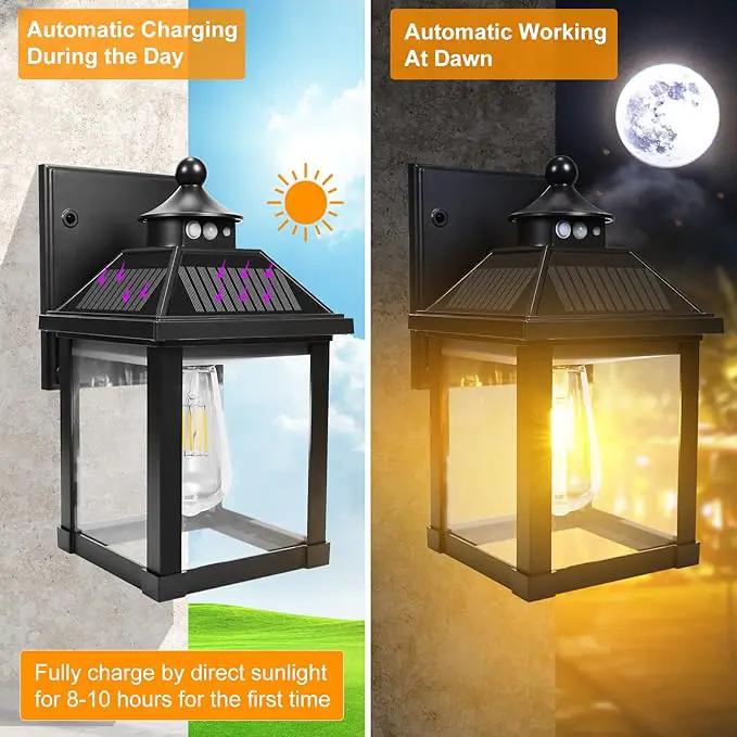 Solar Wall Lights Outdoor, Dusk to Dawn Motion Sensor Lights Waterproof, Solar Porch Lights with 3 Modes & Motion Sensor, Lantern Light Fixture for Patio Garage Entryway Garden, photo 2 of 9