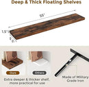 55 Inch Floating Shelves Set of 2, Rustic 55 x 9 Floating Shelf for Wall, 9 Inch Deep Wall Shelves Invisible Bracket, Large Deep Shelving for Bedroom, Kicten, Living Room, Rustic Brown Color by CozyNest Decor