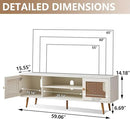 JYED Mid Century Modern TV Stand with Metal Mesh Doors and Open Shelf for 65" TVs,Antique White Media Console Wood Entertainment Center with Cable Holes for Living Room.59.06"x15.55"x20.87" by CozyNest Decor