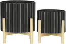 Sagebrook Home 8" Ceramic Planter - Black Planter Elevated on Wooden Stand with Fluted Design - for Indoor or Outdoor Plants, Great Gift Idea for Plant Lovers by GreenHaven Gardens
