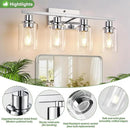 4 Light Bathroom Light Fixtures, Chrome Vanity Lights with Clear Glass Shades, Modern Bathroom Light Fixtures Over Mirror, Modern Bathroom Wall Lamp for Mirror Living Room Cabinet by CozyNest Decor