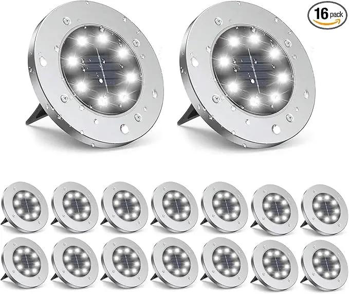 ZGWJ Solar Ground Lights,16 Pack Waterproof Solar Garden Lights, Upgraded Outdoor Garden Waterproof Bright in-Ground Lights, Landscape Lights for Pathway,Yard,Deck,Lawn,Patio,Walkway White