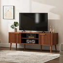 TV Stand for Living Room, Mid Century Modern Entertainment Center for 55/60/65 inch TVs, TV Console with Fluted Door Cabinets and Open Shelves, for Bedroom, Walnut by CozyNest Decor