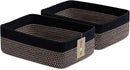 Large Shallow Organizing Baskets 15x11x5.1 Inches - Rope Woven Storage Bins for Bathroom, Shelves, Cube Closet, Black Woven Brown 2 Packs by CozyNest Decor