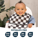 Tiny Twinkle Mess-Proof Baby Bib - Waterproof Bib for Baby Boy or Girl - Machine Washable - Adjustable Closure - PVC, BPA, & Phthalate Free - Great for Travel - Baby Food Bibs (3 Pack, Checkers Boy) by TinyTreasures Baby Boutique