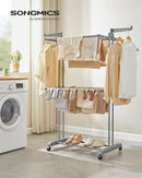 SONGMICS Clothes Drying Rack 3-Tier, Foldable Laundry Drying Rack 58.3-Inch Tall, Stainless Steel, Rolling Clothes Horses, Clothes Airer, Indoor Outdoor Use, Dove Gray ULLR702G01 by TinyTreasures Baby Boutique
