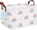 LANGYASHAN Rectangular Storage Bin Collapse Canvas Fabric Cartoon Storage Basket with Handles for Organizing Home Kitchen Boys and Girls Toys Office Closet Shelf Baskets(Rec Cloud Rainbow) by TinyTreasures Baby Boutique