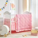 Mini Crib Bedding Set 3 Pieces Baby Boho Quilted Tufted Ruffles Comforter with Fitted Sheet and Ruffled Bed Skirt - Cute Shabby Baby Bedding Fits Mini Crib Only Pink by TinyTreasures Baby Boutique