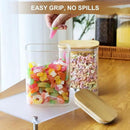 Liuruiyu Glass Storage Jars 12 * 8cm [Set of 6],Clear Glass Food Storage Containers with Airtight Bamboo Lid Stackable Kitchen Canisters for Candy,Cookie,Rice,Sugar,Flour,Pasta(Square) by CozyNest Decor