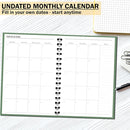 Undated Monthly and Weekly Planner - 12 Month Calendar Planner Notebook with Week Days - Hardcover Undated Planners Blank Agenda Book - A5 Green by TinyTreasures Baby Boutique