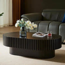 43.7" Oval Coffee Table for Living Room,Modern Handcraft Drum Coffee TableSmall Wooden Coffee Table with Sturdy Pedestal Easy Assembly for Office-Black by CozyNest Decor