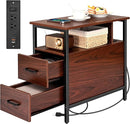 Narrow Side Tables with Charging Station, Narrow End Table with Wooden Drawers, USB Ports and Power Outlets, Nightstand and Bedside Table for Bedroom, End Tables Living Room, Espresso by TinyTreasures Baby Boutique