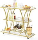 VEVOR Bar Cart Gold, 3 Tiers Home Bar Serving Cart on Lockable Wheels, Rolling Alcohol Cart with Tempered Glass Shelves Guardrail Wine Rack, Modern Wine Cart for Home Kitchen Dining and Living Room by CozyNest Decor