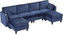 110" Modular Sectional Sofa, Convertible Sleeper Sofa Couch Bed with Adjustable Backrest, U-Shaped Chenille Cloud Couch with Ottoman Storage, Deep Seat Couches for Living Room,Blue by CozyNest Decor