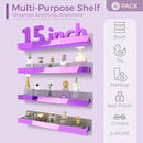 4 Pack 15 Inch Purple Reflective Acrylic Shelves, Purple Floating Shelves, Modern Sunglasses Essential Oil Picture Ledge Display Toy Storage Shelf by TinyTreasures Baby Boutique