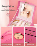 Homde Girls Jewelry Box Jewelry Storage Case Organizer with Mirror for Rings, Earrings, Bracelets, Necklaces (Pink + Gold) by TinyTreasures Baby Boutique