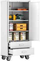 Metal Storage Cabinet with 2 Drawers, Garage Tool Cabinet on Wheels for Home Office,Assembly Required,White by GreenHaven Gardens