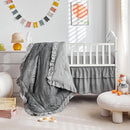 Tufted Ruffle Crib Bedding Set 3 Pieces Baby Boho Quilted Comforter with Fitted Sheet and Bed Skirt - Cute Ruffled Shabby Chic Baby Bedding Soft Blanket Design Gray by TinyTreasures Baby Boutique