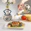 Ceramic Olive Oil Dispenser Bottle 23oz with Handles, Hand Painted Multi-Use Oil Cruet & Flower Vase, Decorative Stoneware Kitchen Cruet with Stainless Steel Spout for Oils, Sauces, Vinegar (B) by CozyNest Decor