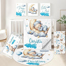 Personalized Crib Set, 5 Pcs Custom Baby Crib Set with Name, Blue Moon Bear Baby Bedding Set for Boys Girls, Double Layer Nursery Bedding Set, Toddlers Infants New Parents Gift by TinyTreasures Baby Boutique