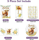 Personalized Baby Crib Bedding Set, 5-Piece Highland Cow Design Baby Crib Sets with Custom Name, Toddler Double Layer Blanket Fitted Sheets Changing Pad Cover Rug Wall Art Set, Charming Nursery Decor by TinyTreasures Baby Boutique
