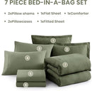 Monbix Full Size Comforter Set, Olive Green Bedding Comforter for Full Size Bed Set Reversible, Bedding Sets Full 7 Pieces, Cationic Dyeing Bed in a Bag with Comforter, Sheets, Pillowcases & Shams by CozyNest Decor