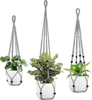 3 Pack Macrame Plant Hanger - 43"/35"/29" Different Sizes, Hanging Planter Basket Flower Pot Holder for Indoor Outdoor, with Wood Beads, Boho Home Decor, Gray (POTS NOT Included) by GreenHaven Gardens