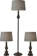 Adesso 3-Piece Lamp Set: Two Table Lamps & One Floor Lamp – Bronze Finished Base, Dark Herringbone Shade, Stylish and Cohesive Lighting for Any Space by CozyNest Decor