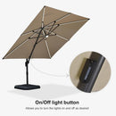 PURPLE LEAF 10 Feet Patio Umbrella Outdoor Cantilever Solar Powered LED Square Umbrella Aluminum Offset Umbrella with 360-degree Rotation for Garden Deck Pool Patio, Beige