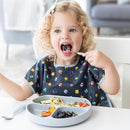 Bumkins Toddler Utensils, Kids Size Fork and Spoon Set, Silicone and Stainless-Steel Training Silverware, Angled Forks / Sporks for Self-Feeding, Children Hold Learning to Eat, 18 Months Up, Gray by TinyTreasures Baby Boutique