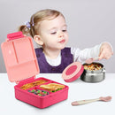 Bento Lunch Box for Kids with 8oz Soup Thermo&Lunch Bag, Leak-Proof Lunch Food Containers with 4 Compartment, Hot Food Insulated Food Jar for Kids School (Pink) by TinyTreasures Baby Boutique