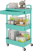 Calmootey 3-Tier Rolling Utility Cart with Drawer,Multifunctional Storage Organizer with Plastic Shelf & Metal Wheel,Storage Cart for Kitchen,Bathroom,Living Room,Office,Green by CozyNest Decor