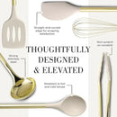 7-Piece Beige & Gold Kitchen Utensils Set – Non-Toxic Silicone & Stainless Steel Tools for Cooking, Serving, & Hosting – Ideal for Nonstick Cookware & Modern Kitchens, with Gold Utensil Holder by CozyNest Decor